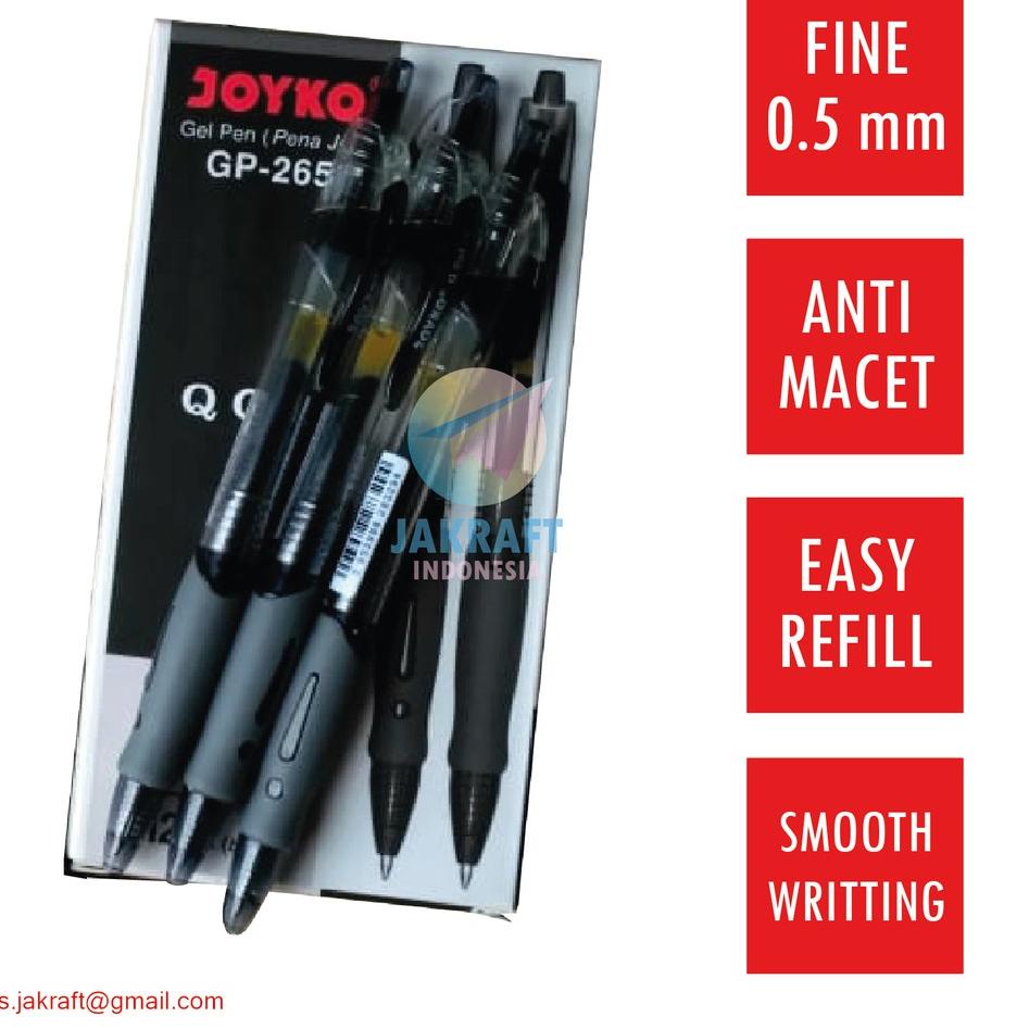 

Harga Bersahabat (12 Pcs) Pulpen Gel Pen Klik JOYKO GP-265 Q GEL Hitam Black 0.5 mm Anti Macet Luntur