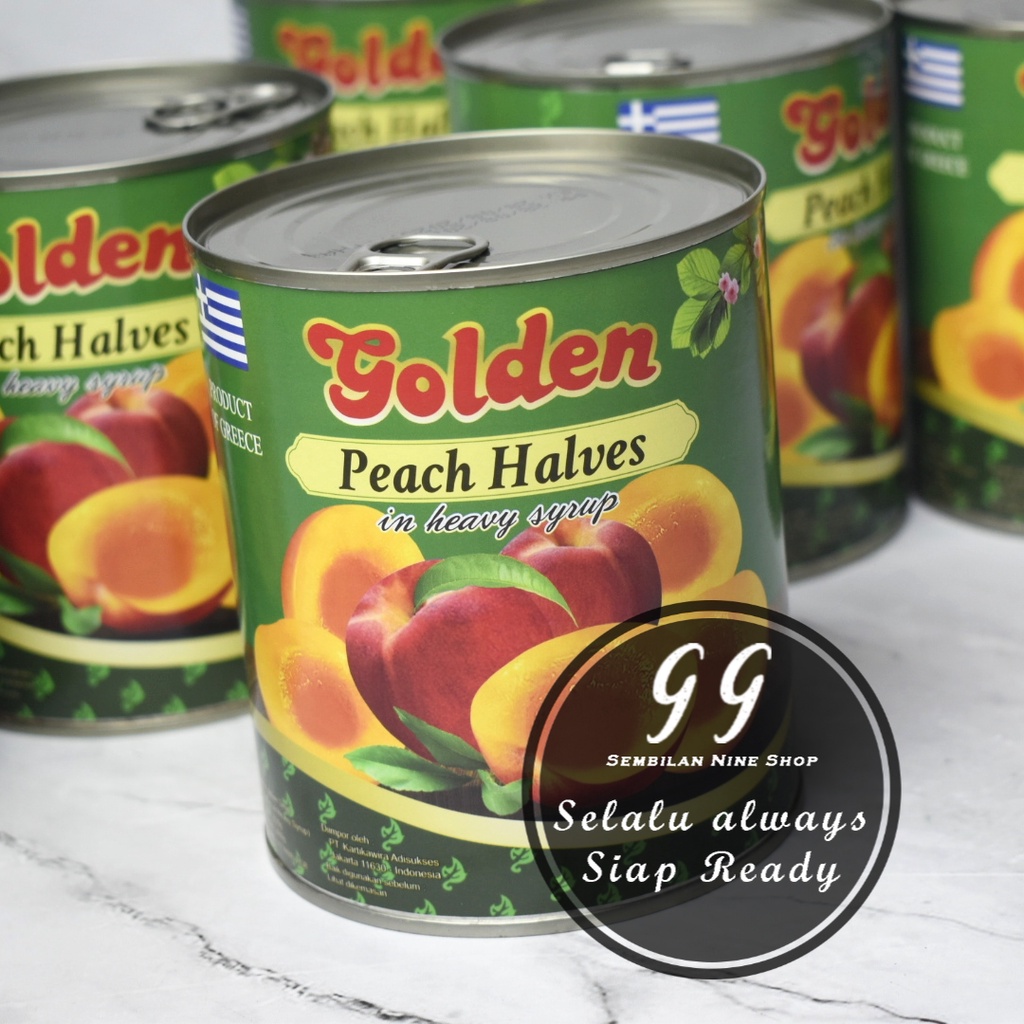 

GOLDEN Peach Halves In Heavy Syrup 820 Gram Persik Buah Kaleng