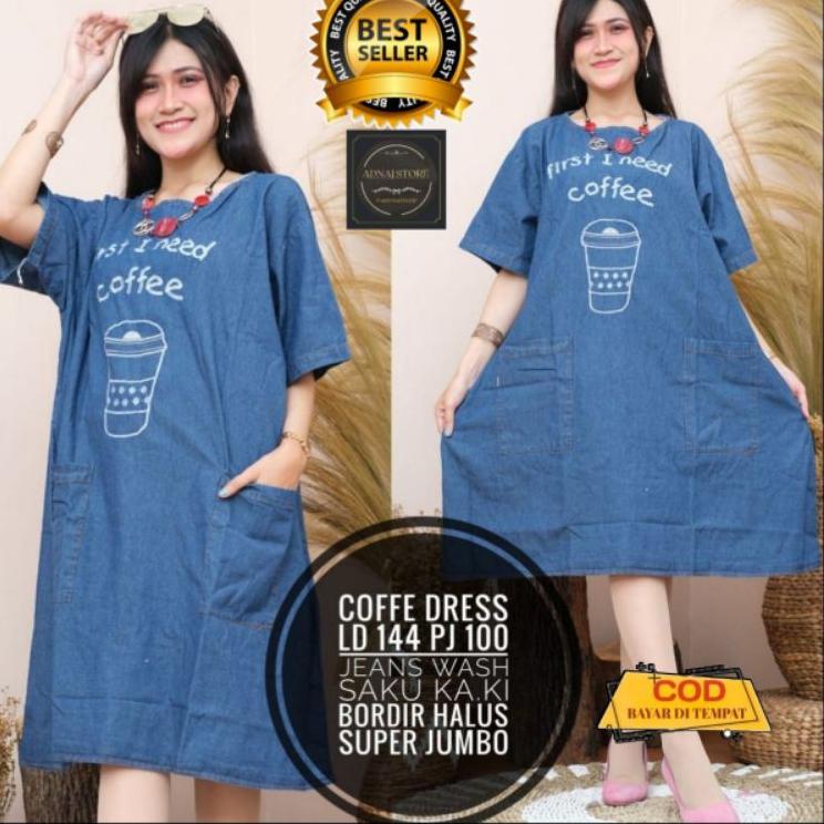 Termurah dress jeans wanita /dress jeans jumbo/dress levis/dress jumbo bsize/daster jeans/daster lev