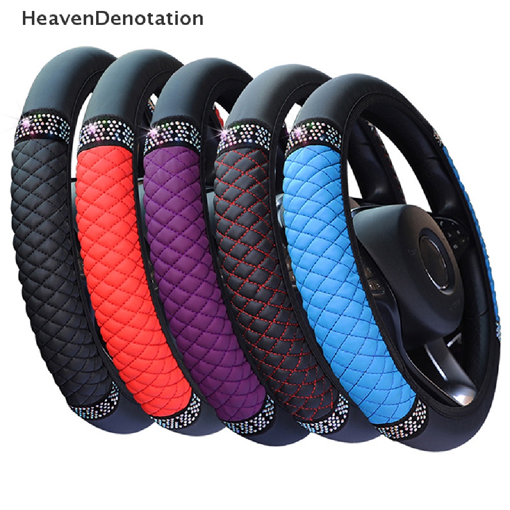 [HeavenDenotation] Universal 37-38 cm Kulit PU Bling Penutup Setir Mobil Berlian Imitasi Penutup Kemudi-Roda Mobil Interior Decor Aksesoris HDV