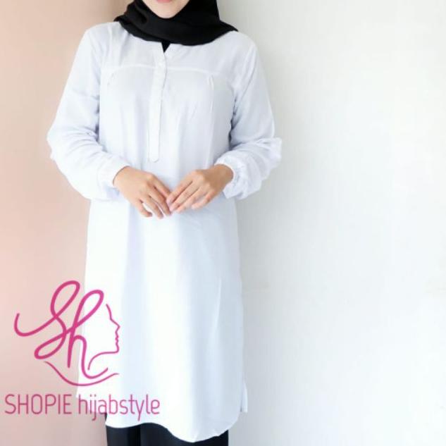 ֍ Tunik Polos - White - Putih - Long Tunik - Tunik Rayon - Fathin Basic ➪