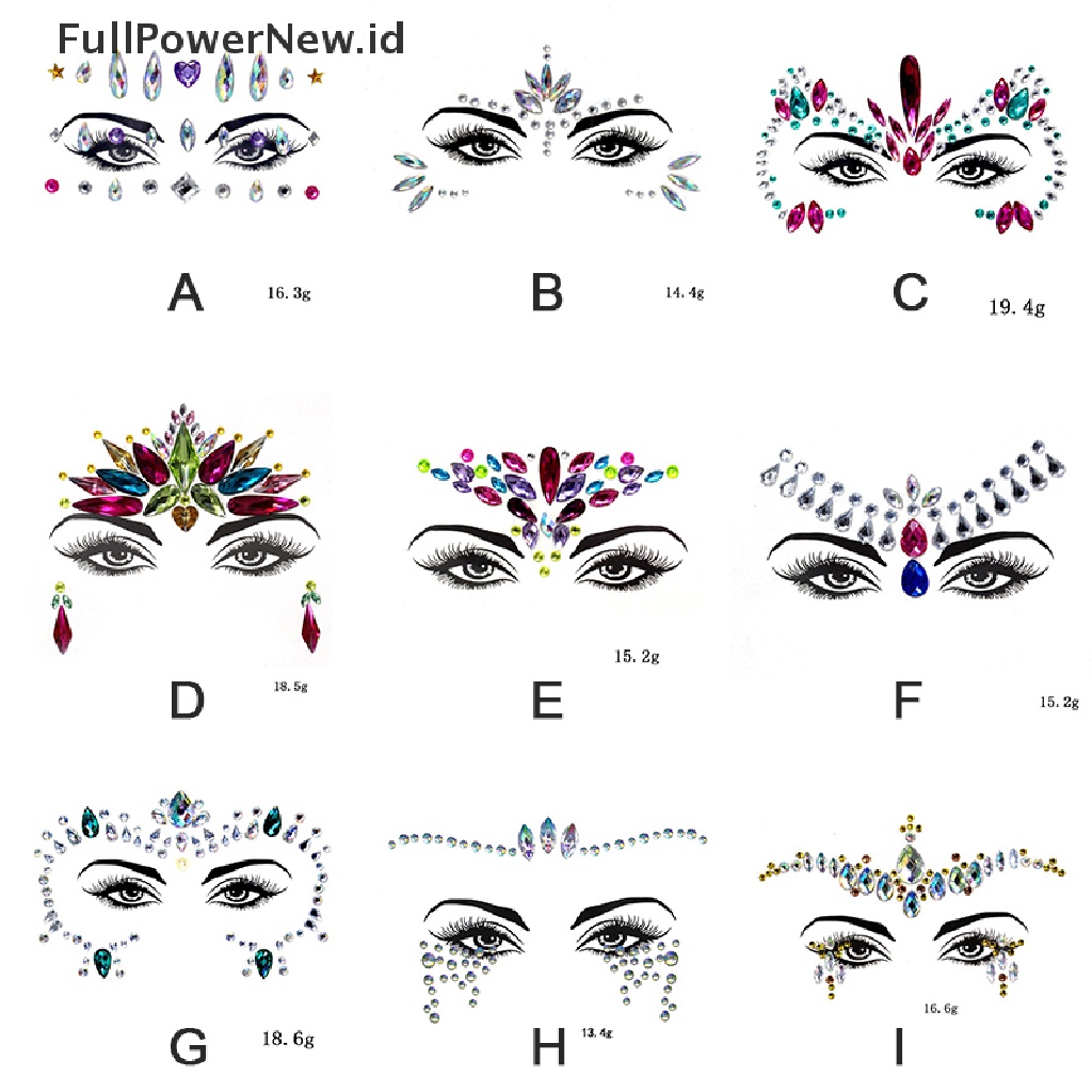Power 3D Rhinestones Stiker Wajah Tato Sexy Makeup Pesta Glitter Woman Face Jewels  Id