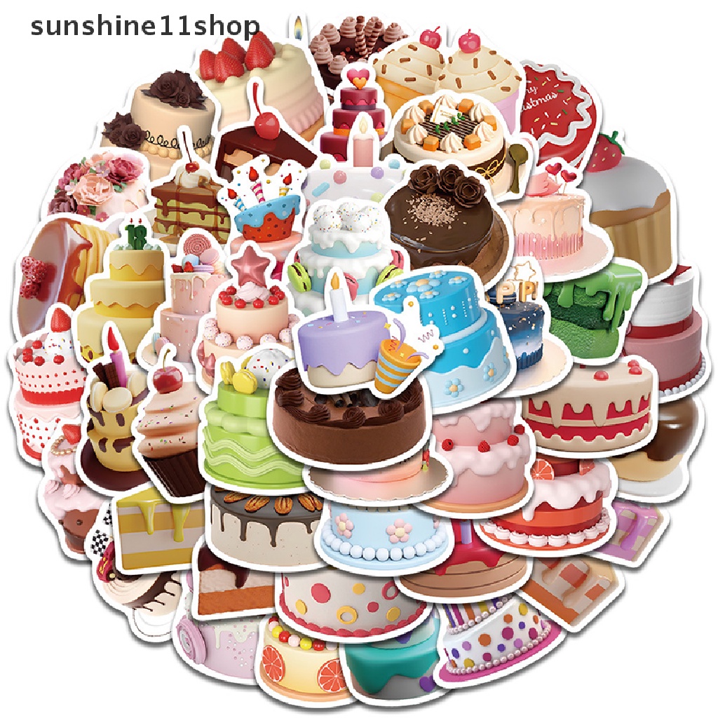Sho 50pcs Ins Style Stiker Kartun Kue Makanan Decals DIY Kulkas Telepon Koper Laptop Notebook Mobil Stiker Dinding Mainan Anak N