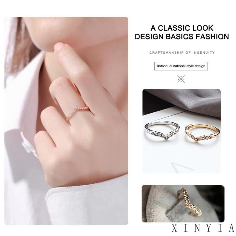 【Bayar di tempat】Cincin Berlian Berbentuk Hati Cincin Sederhana Penuh Berlian Cinta Cincin Ekor V 2 Warna Gaya Simple Untuk Wanita Pacar perempuan