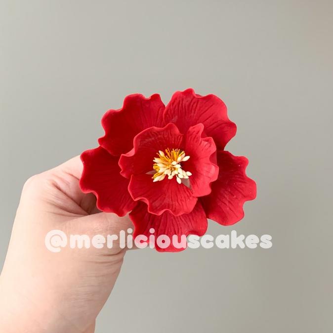 

Open Rose Red Merah Bunga Gumpaste Flower Cake Kue Topper