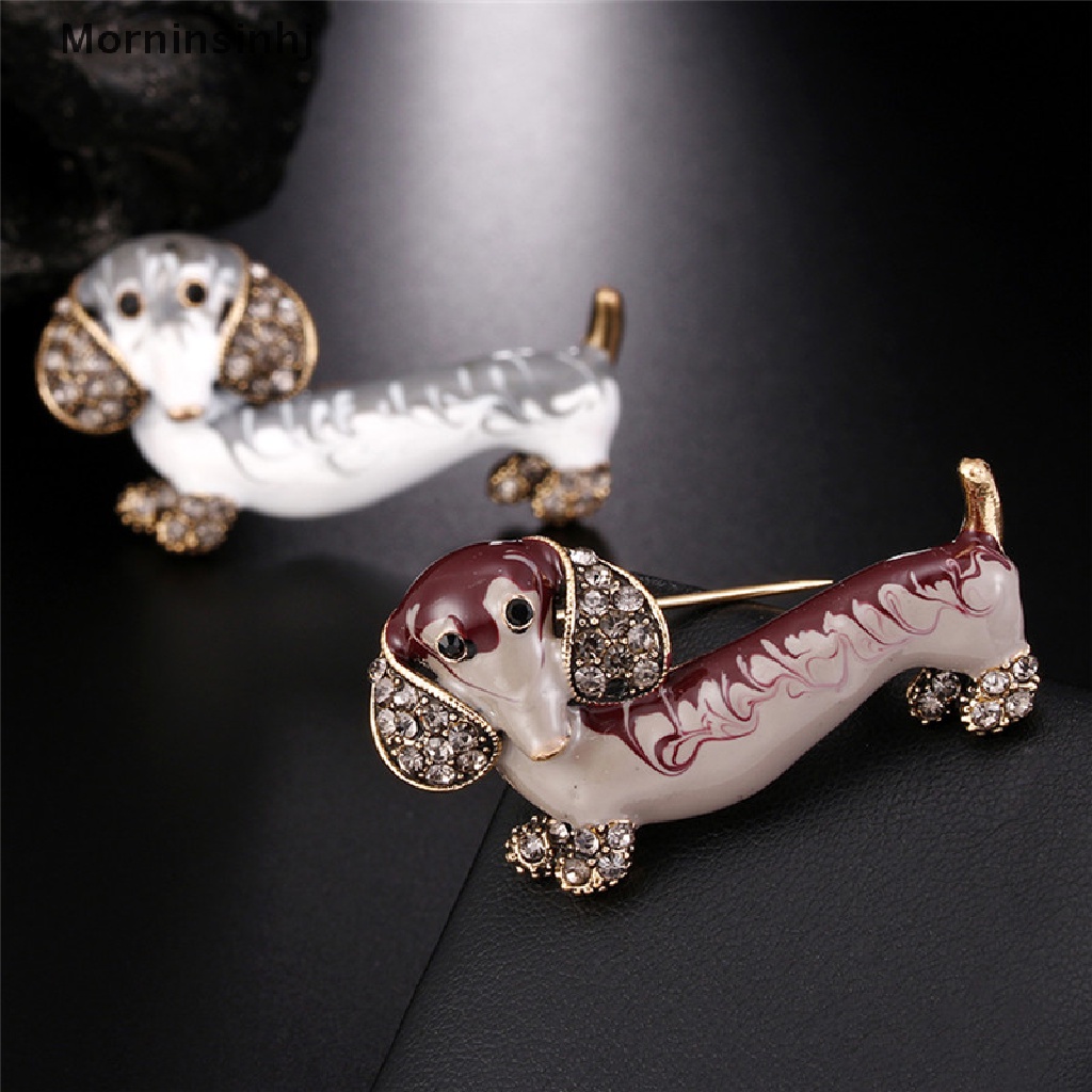 Mornin Enamel Kristal Puppy Brooch Pin Anjing Hewan Bros Baju Kerah Pin Pesta Perhiasan id