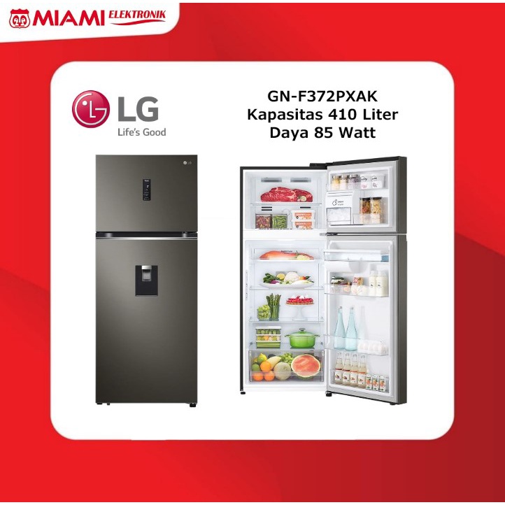 LG GN-F372PXAK / GNF372PXAK Kulkas 2 Pintu 410L Smart Inverter Compressor Dispenser Air ThinQ WiFi