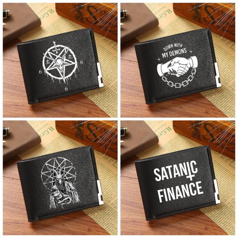 Dompet import satanic/ Dompet kulit hitam satanic finance/ Dompet lipat satanic