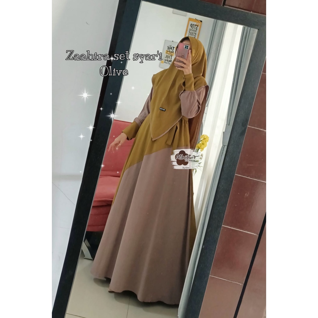 Zaahira Set Syar'i/ Gamis Athata Exclusive Original/ Gamis Busui Bahan Cringkle