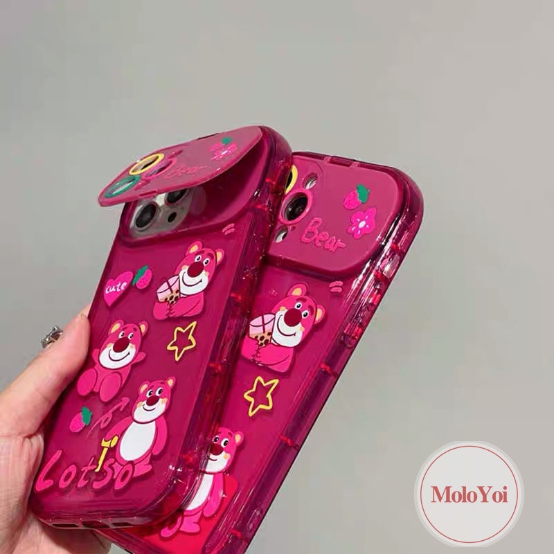 IPHONE Case Manyo Beruang Strawberry Kartun Lucu Kompatibel Untuk Iphone11 14 12 13 Pro MAX XR 7 8 14 Plus X XS MAX SE 2020 Flip Make Up Cermin Shockproof Soft Case