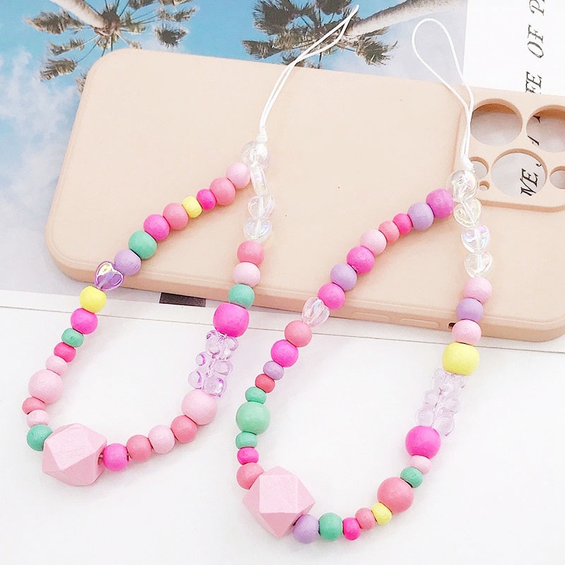 Big Size Rhombus Bead Transparan Bear Rantai Manik-Manik Warna Macaron Untuk iPhone Android OPPO VIVO Huawei Xiaomi Redmi Samsung Semua Ponsel Earphone Cases