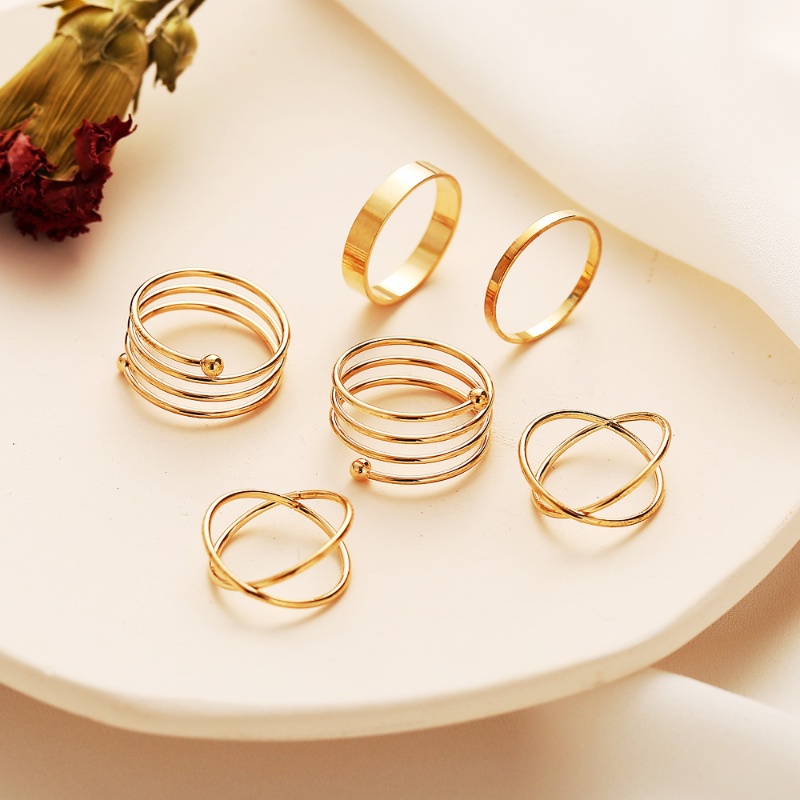 Roselife 6 Pcs Vintage Emas Memutar Susun Cincin Set Untuk Wanita Gadis Chic Geometris Garis Gelombang Rings Jari Perhiasan Hadiah