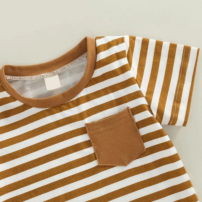 [rumahbayipdg]Baju Stelan anak kekinian motif salur stelan pendek