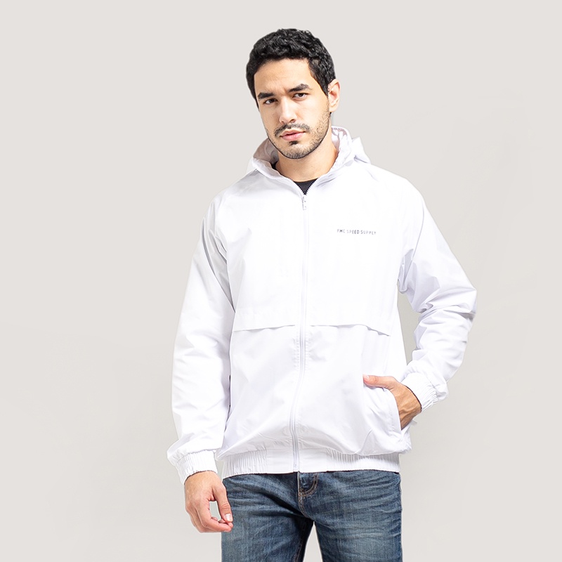 FMC Speed Supply Original Jaket Parasut Taslan Polyester Hoodie Pria Putih 030222