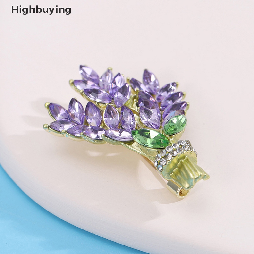 Hbid Women Brooch Romantic Crystal Lavender Flower Lapel Pins Alloy Plant Brooch Lapel Pins Accessories Gifts Jewelry Glory