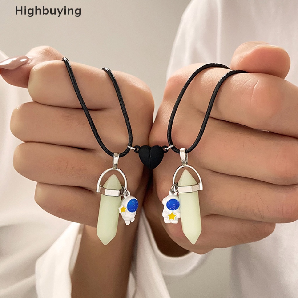 Hbid Luminous Hexagonal Heart Magnet Menarik Astronot Liontin Pasangan Kalung Untuk Wanita Pria Fashion Tali Kulit Kalung Hadiah Glory