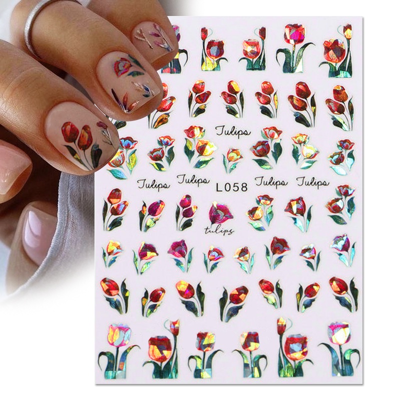 3d Stiker Kuku Warna-Warni Bunga Daun Perekat Diri Transfer Surat Garis Slider Nail Art Decals Aksesoris Manicure Dekorasi