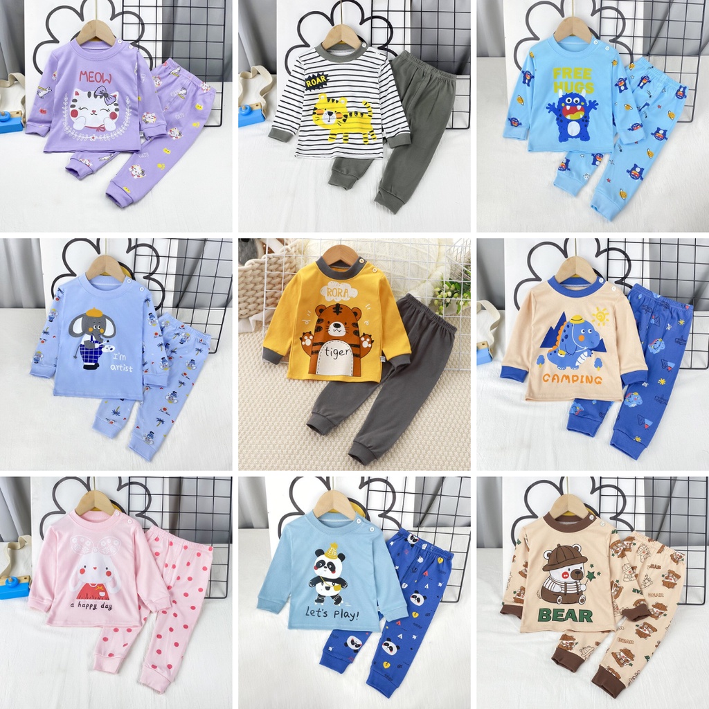 Setelan lengan panjang anak unisex lucu / baju setelan anak usia 0-2 tahun motif karakter import