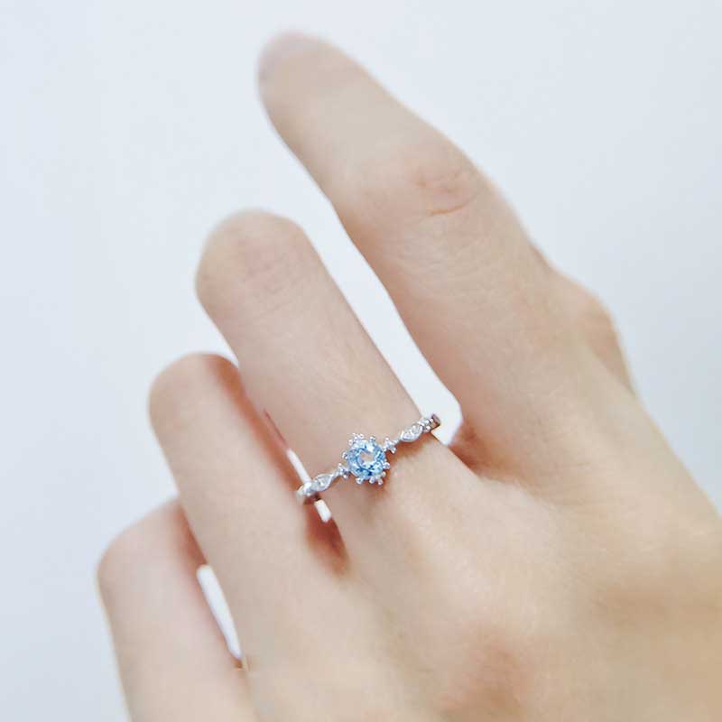 Korea Gaya Sederhana S925 Sterling Perak Aquamarine Berlian Wanita Fashion Perhiasan Elegan Pernikahan Pertunangan Rings Adjustable Size