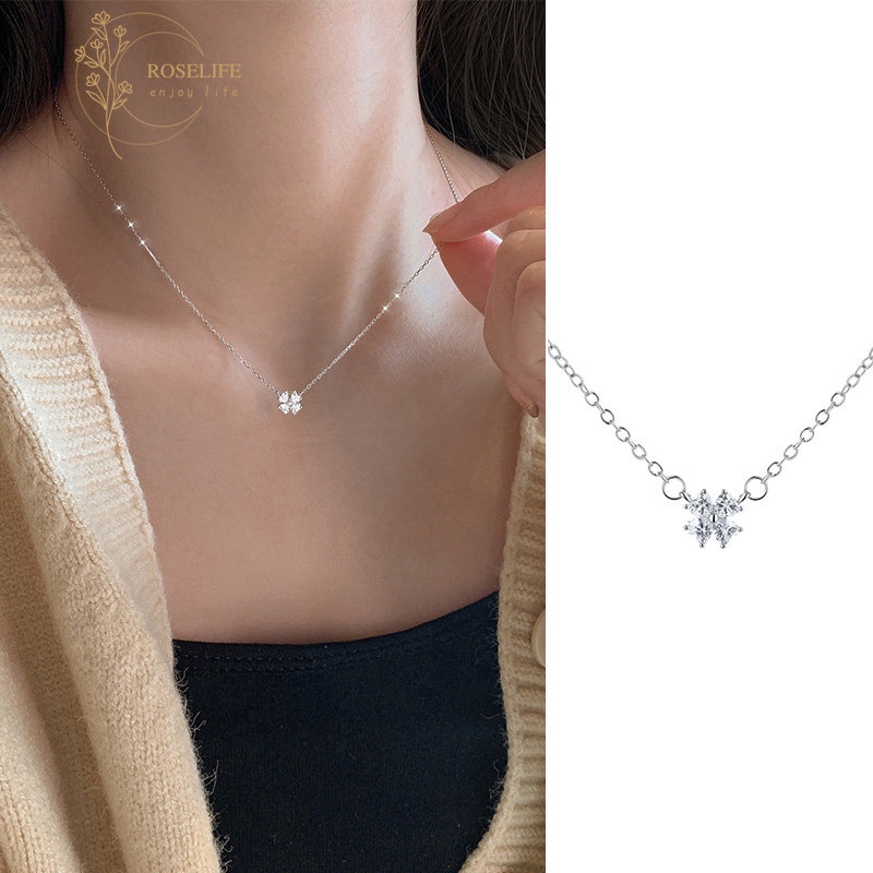 Roselife Korea Zirkon Clover Pendant Beruntung Kalung Wanita Perempuan Elegan Kincir Pesona Tulang Selangka Rantai Kalung Perhiasan