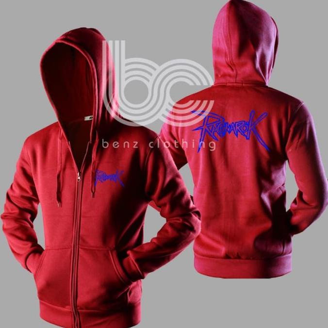 Jaket Hoodie Sweater Ragnarok Outerwear Pria Wanita Zipper Resleting Depan Polos Sablon Polyflek Kor