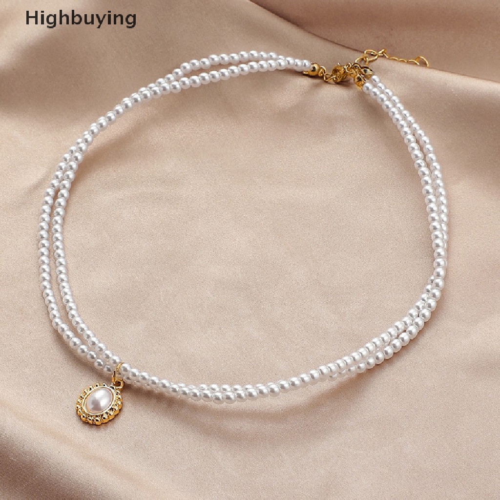 Hbid Fashion Wanita Kalung Choker Retro Double Layer Mutiara Sederhana Populer Kalung Pernikahan Wanita Kalung Leher Rantai Manik-Manik Kalung Chocker Kerah Perhiasan Hadiah Glory