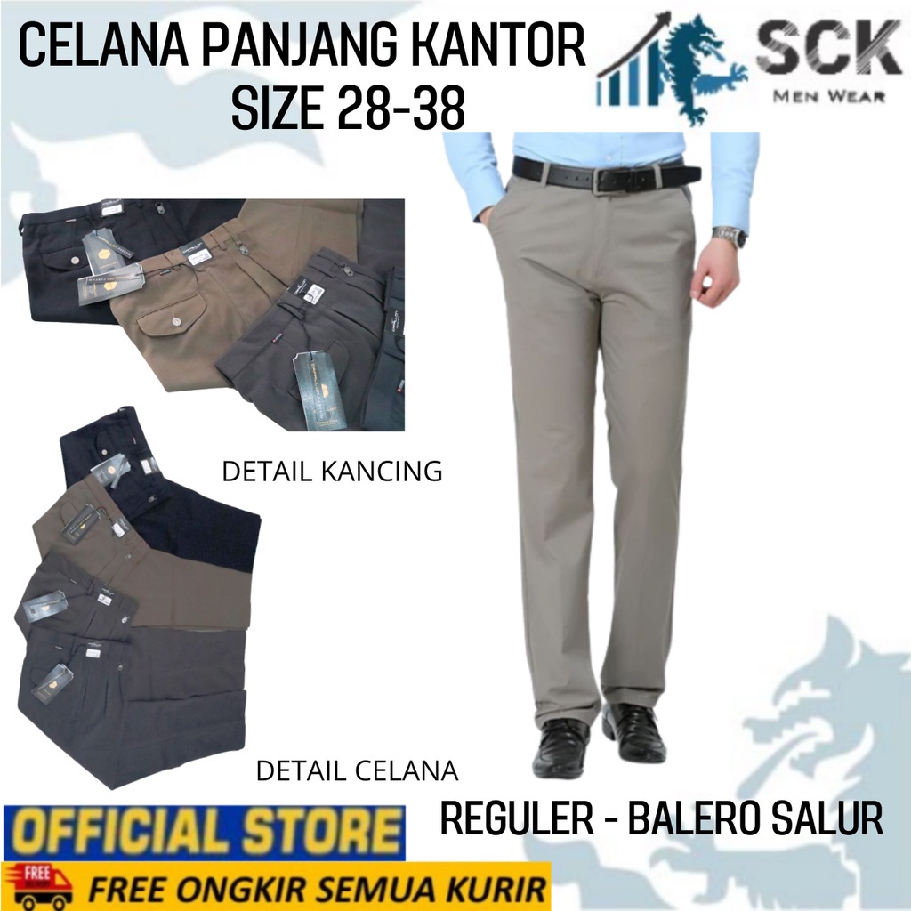 Celana Panjang Pria Kantor BALERO SALUR Hitam HALUS Polos Bahan Katun Model Reguler / Pakaian Kerja Formal - sckmenwear GROSIR