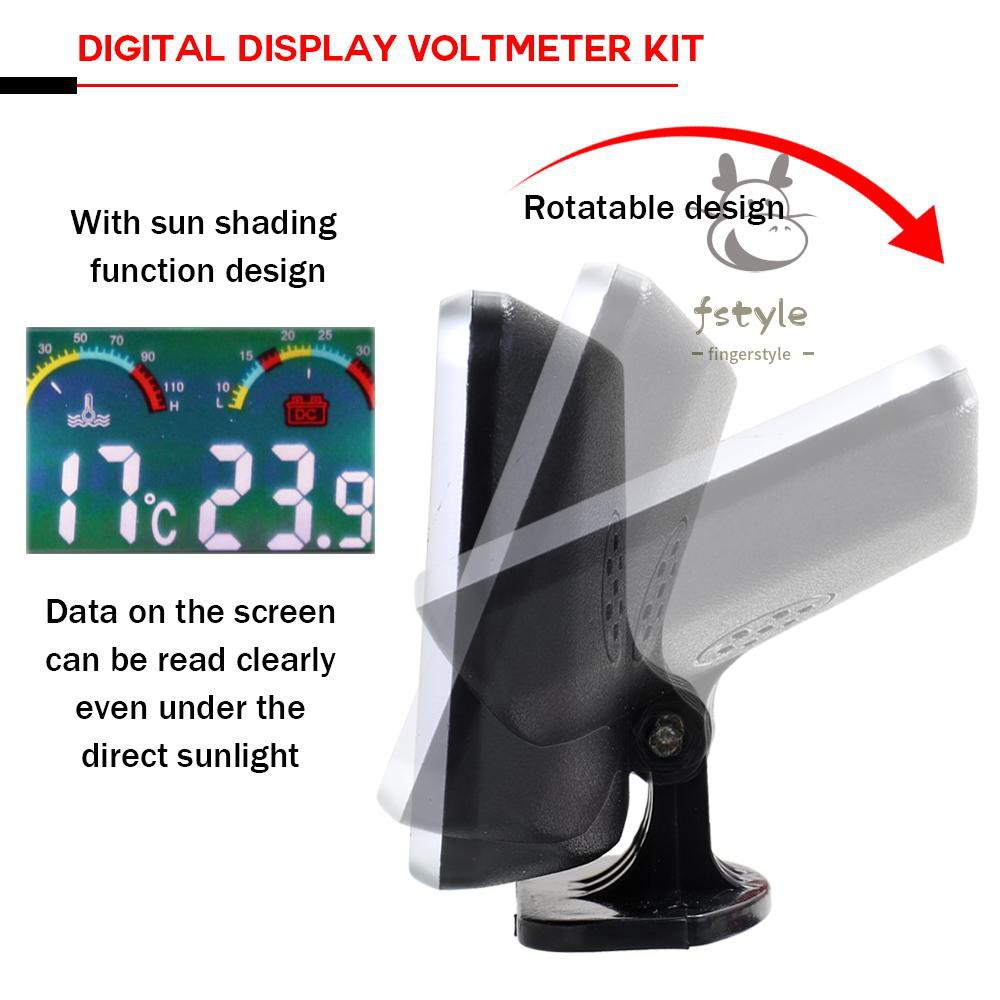 Mobil LCD Digital Display Water Temperature Meter Thermometer Pengukur Tegangan Volt Pengukur 2in1 Suhu &amp; Pengukur Tegangan 10 Mm Sensor Benang