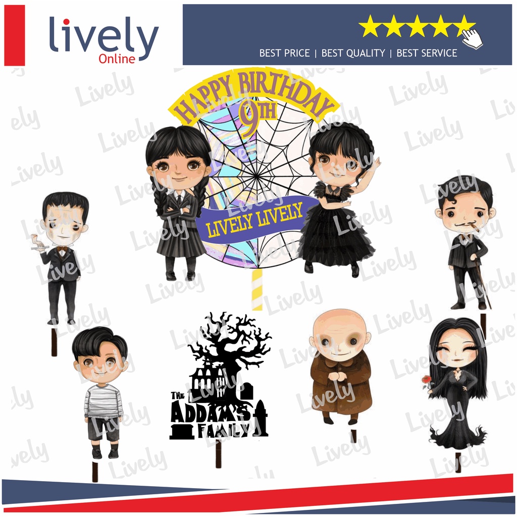 CUSTOM NAMA CAKE TOPPER KARAKTER WEDNESDAY ADDAMS 03 HIASAN KUE ULANG TAHUN HAPPY BIRTHDAY