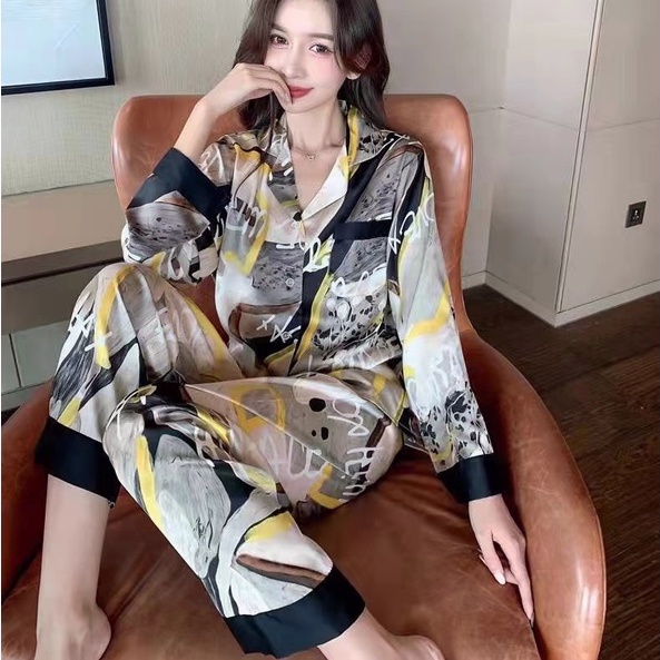 2023 Simulasi Baru Piyama/Ladies Ice Silk Long -sleeved Suit Temperamen Home Service