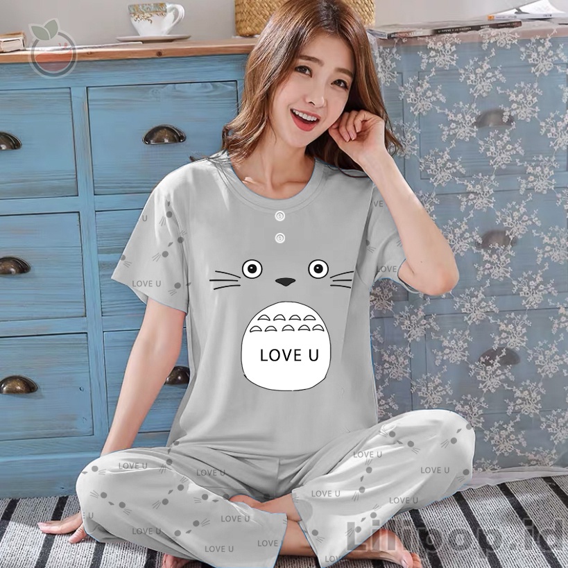 Lilipop.id  Baju Tidur Wanita CP Hamtoro Setelan Piyama BabyDoll Kaos Celana Panjang