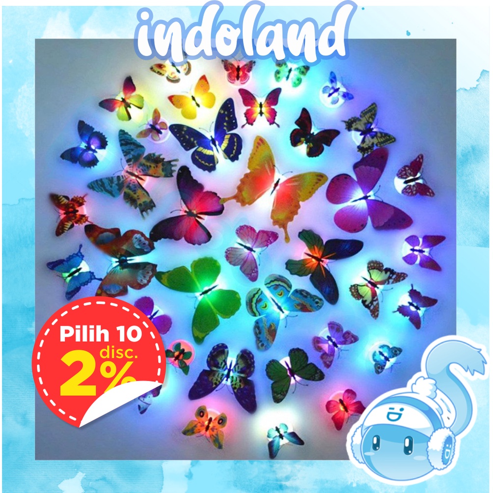 DISKON  INDOLAND Kupu Kupu LED Bercahaya / Kupu Kupu Dekorasi / Butterfly LED / Lampu Hias Kupu Kupu