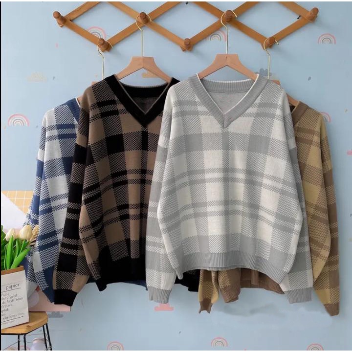 Amanda Rajut Wanita V Neck Premium Outerwear Rajut Remaja Wanita Korean Style |  Sweater Rajut Wanit