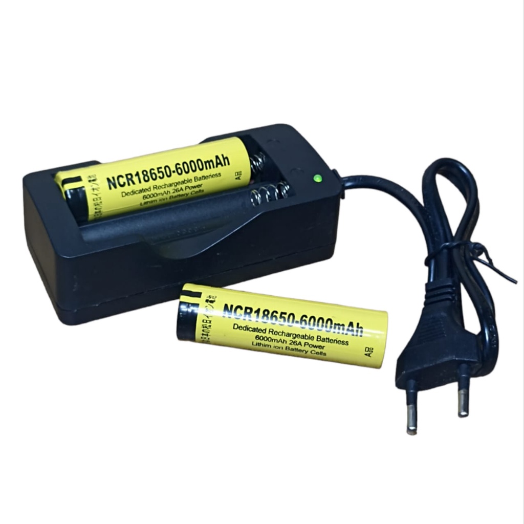 Paket Adaptor Charger + 2 Batterai Li-ion NCR 18650 Li-ion 3.7v - 6000mAh