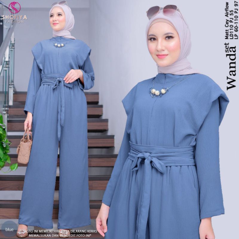 Setelan Wanita Kekinian Wanda Set Baju Perempaun Dewasa Setelan Crinkle One Set Jumbo Ld120 cm Ootd Wanita Set