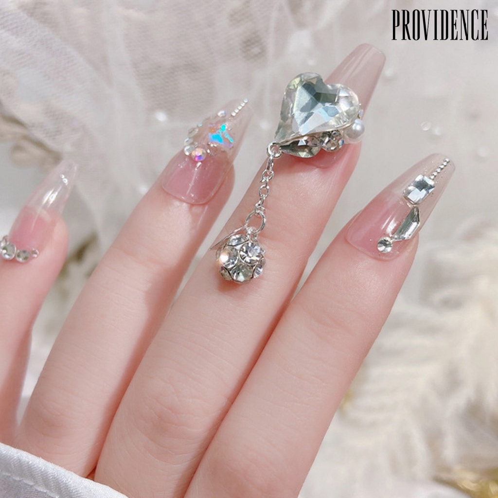 Providence Manicure Berlian Imitasi Bersinar Tiga Dimensi Berkilau DIY Gloss Susun Berlian Imitasi Rantai Liontin Kuku Jantung Pesona Perlengkapan Kuku