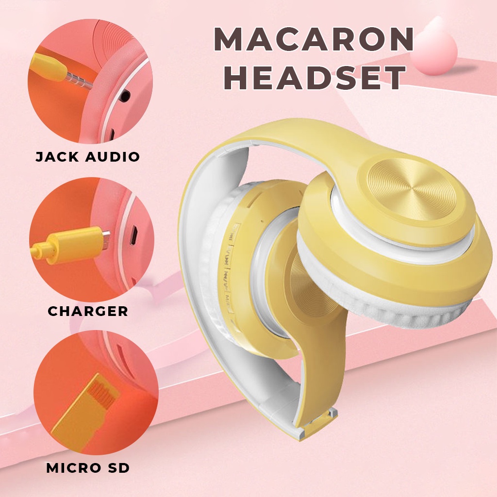 Headset Bluetooth Macaron NBP33 Headphone Wireless Henset Hetset Bando Slot Memori Untuk Santai Olahraga Lainnya | GROSIRXPRESS