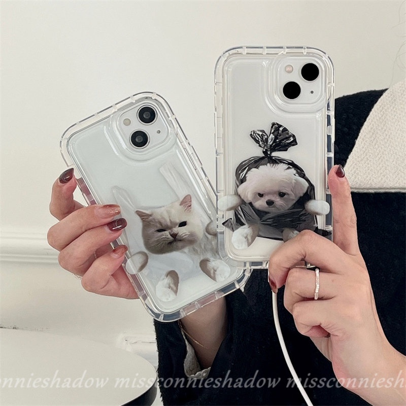 Case Airbag Kartun Kucing Anjing Lucu Kompatibel Untuk iPhone 7Plus 8Plus 11 14 13 12 Pro MAX 6 6S Plus XR X XS MAX Shockproof Lembut TPU Silicon Bening Pasangan Ponsel Cover