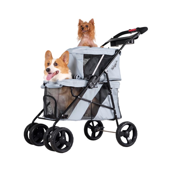 Terlaris Pet Stroller Ibiyaya Double Cabin Grey / Stroller Anjing Kucing