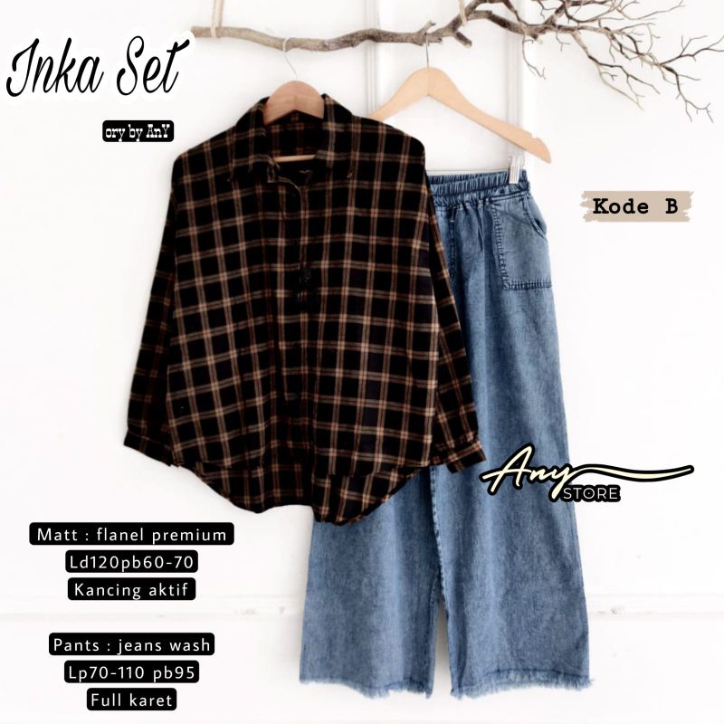 baju setelan dewasa terbaru INKA set setelan celana kulot jeans