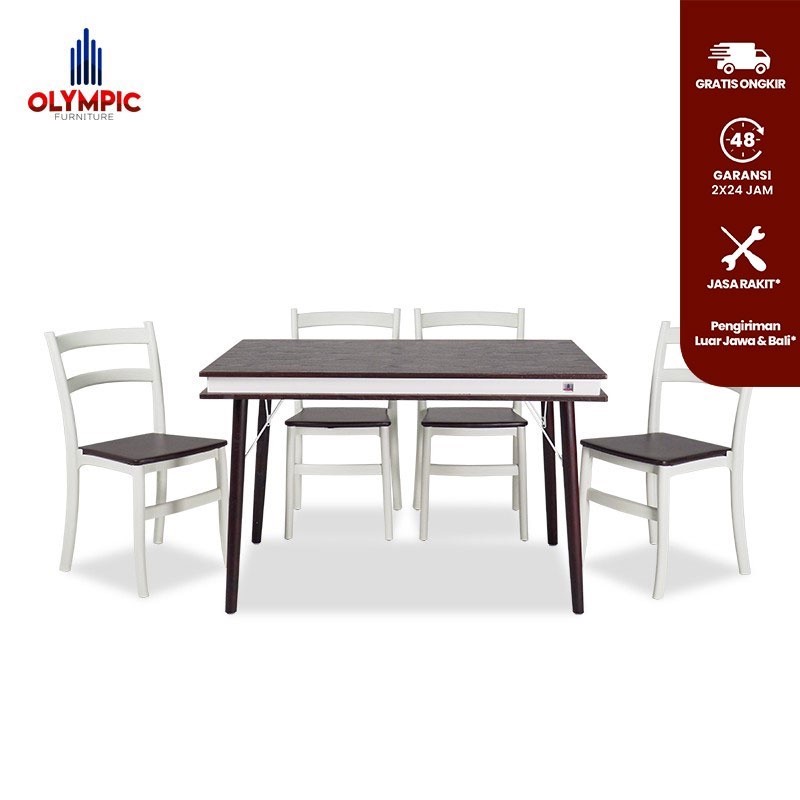 Olympic Dinning Table / Meja Makan Kayu Include 4 Kursi - DTM ORION