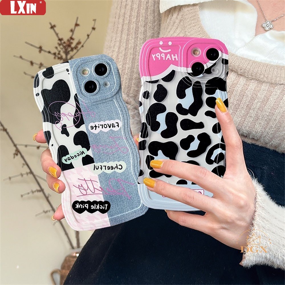 Fashion Case Redmi 10C Redmi Note11 Pro Note11S 10A 9C 9A 9T Note10 5G 10s Note9 Note8 Poco M5S X3 NFC M3 Redmi A1 Wavy Edge Denim Patch Happy Leopard Print Soft Couple Case