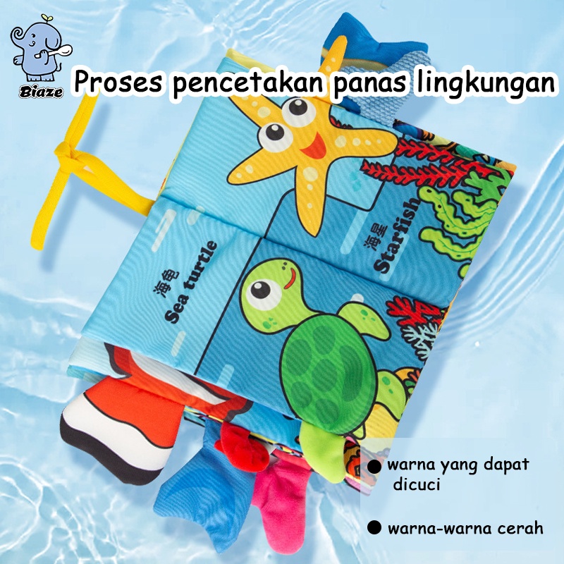 BIAZE Buku Kain Bayi Edukatif Mainan Belajar Bahasa Inggris Versi Animal Dengan Buntut ( 3D ) Buku Bantal Bayi Soft Cloth Book