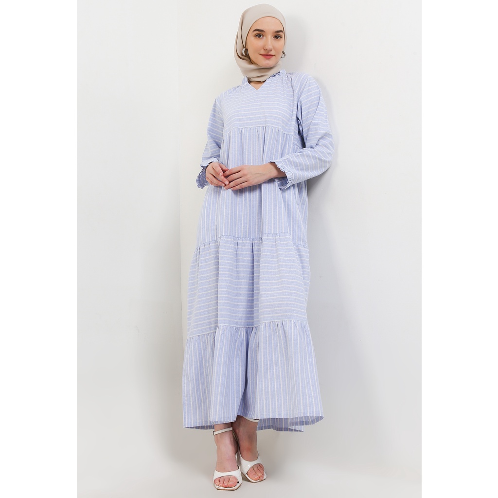 MFMW Imagoril Dress Gamis Biru Motif Salur