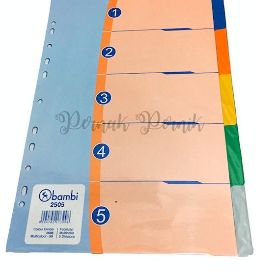 

Paket Meriah Bambi Divider 2505 Folio 5 Colour Pembatas Ordner Binder