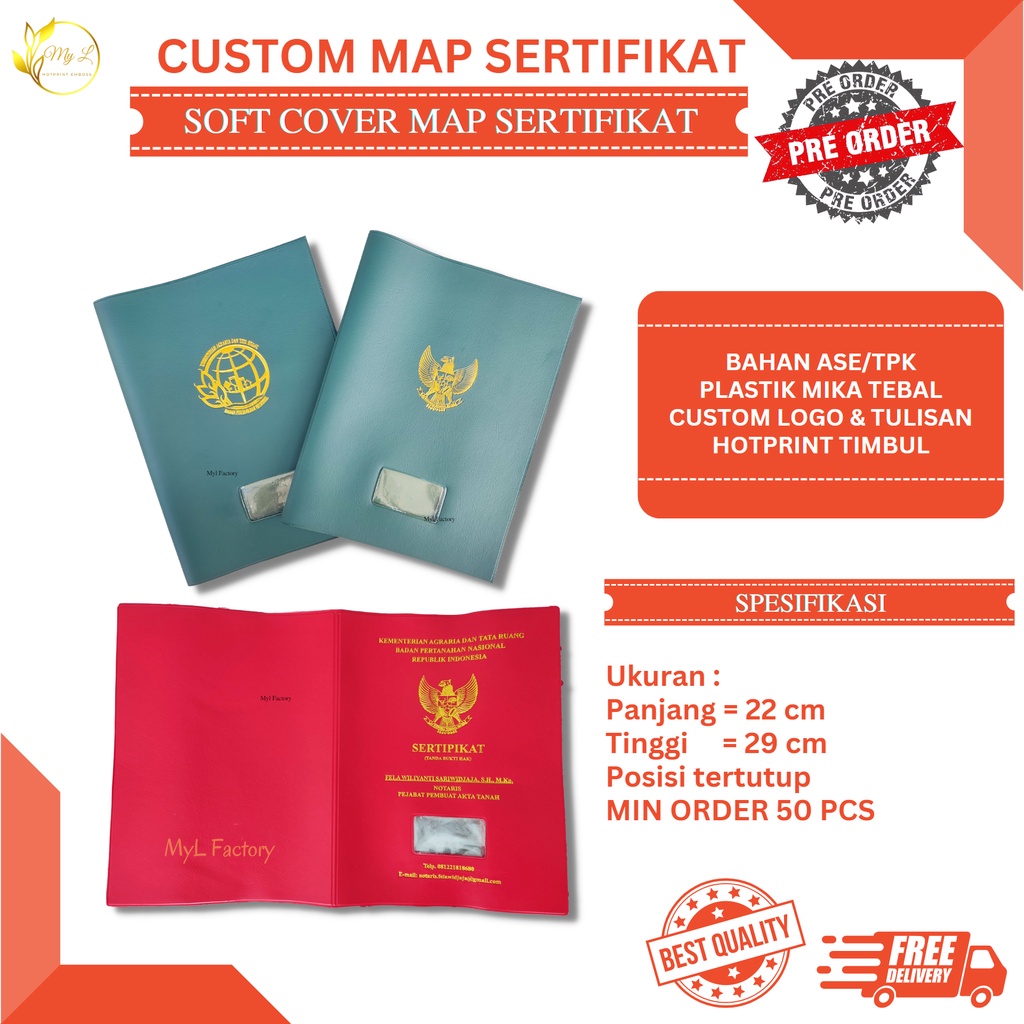 Jual Softcover Min 50pcs Custom Notaris Ppat Map Sampul Sertipikat