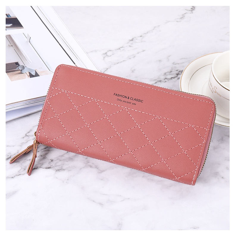 Dompet Panjang Lipat Zipper Multifungsi Tali Pendek Clutch Dompet Cewek 2 Resleting Women Wallet PU Satu7an D69