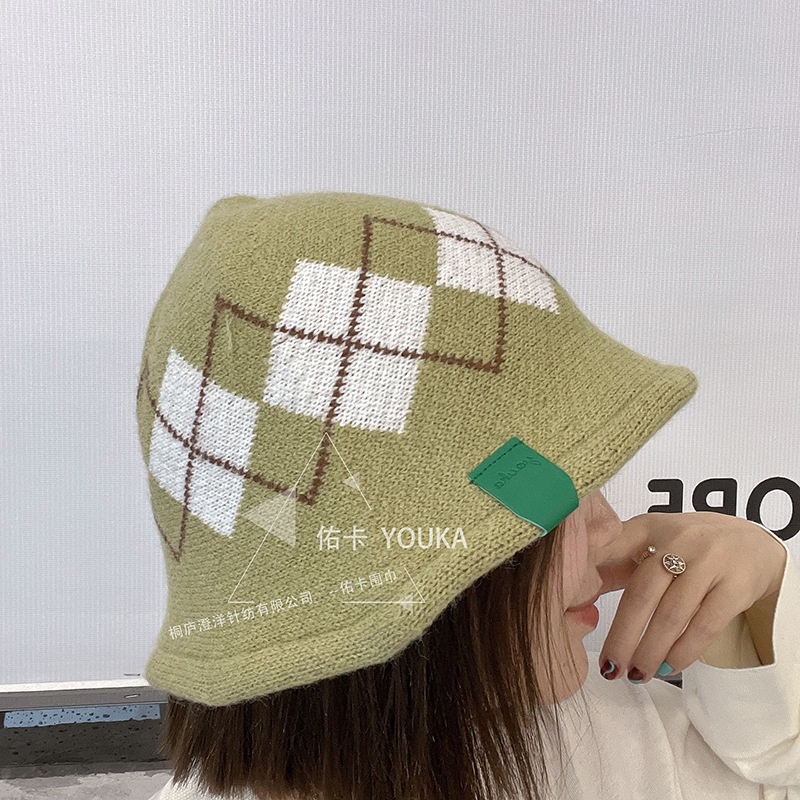 Gaya Korea retro fashion Belah Ketupat Rajutan Baskom Topi fisherman Topi