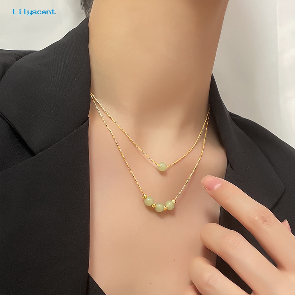 [LS] Rantai Klavikula Vintage Geometris Imitasi Hetian Jade Adjustable Extension Chain Membawa Keberuntungan Hadiah Wanita Manik-Manik Liontin Kalung Pesona Perhiasan Untuk Pacaran