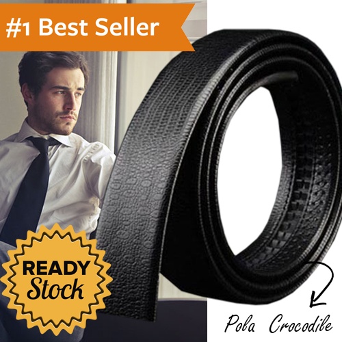 Tali Ikat Pinggang Kulit Belt Tanpa Kepala Gesper Men Fashion Accessories PU Leather Belt Strap without Belt Buckle Tali Pengikat Ban Pinggang Sabuk Celana Modern Keren Maskulin Fashionable Suitable for Lock Buckle s2997 - Black